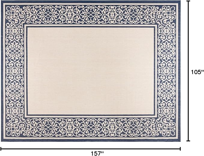 Gertmenian Indoor/Outdoor Flatweave Area Rug - 6x9 Medium, Stain & UV Resistant, Ideal For Deck, Patio, Poolside, Mudroom - Abstract Border, Navy Blue Tan, 22961