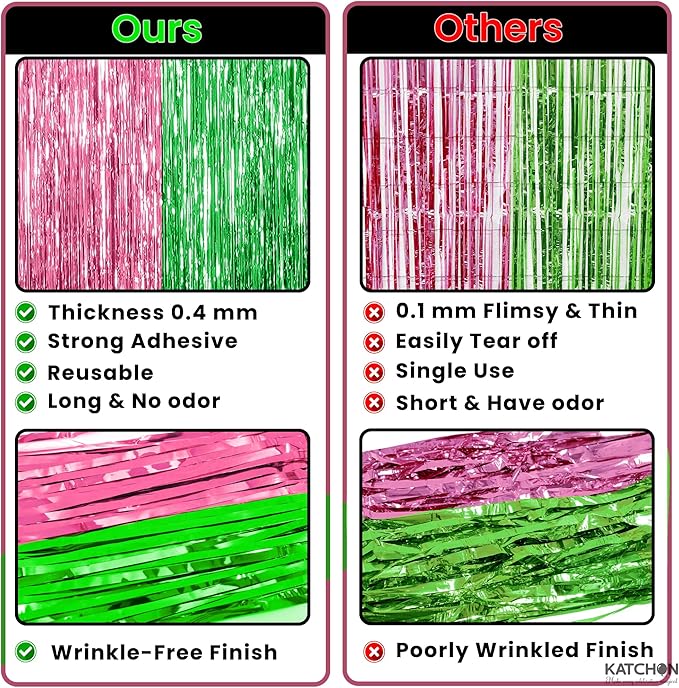 KatchOn, XtraLarge Green and Pink Fringe Backdrop, Pack of 2 - Streamer Backdrop for Flamingo, One in A Melon Party Decorations | Pink and Green Party Decorations | Princess Birthday Decorations