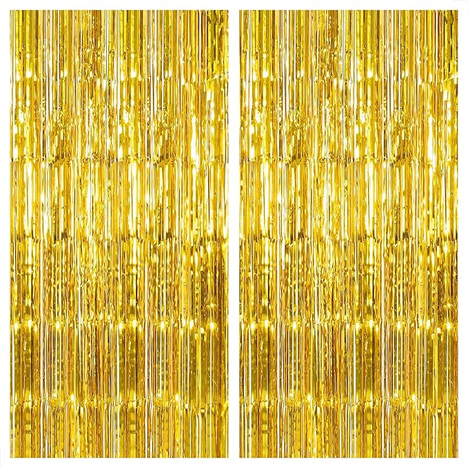 KatchOn, Gold Fringe Backdrop - Pack of 2 | Golden Birthday Party Decorations | Gold Streamers for New Years Decorations 2026 | | New Years Eve Party Supplies 2026 | Hawaiian Party Backdrop