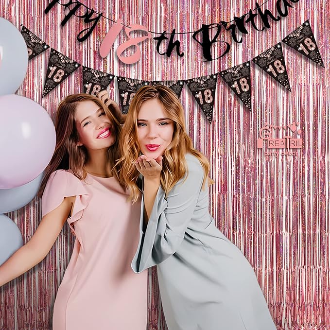 Rose Gold Tinsel Party Backdrop - GREATRIL Foil Fringe Curtain Party Photo Booth Backdrop for Birthday Women Bride Theme Decorations - 1m x 2.5m - Pack of 2