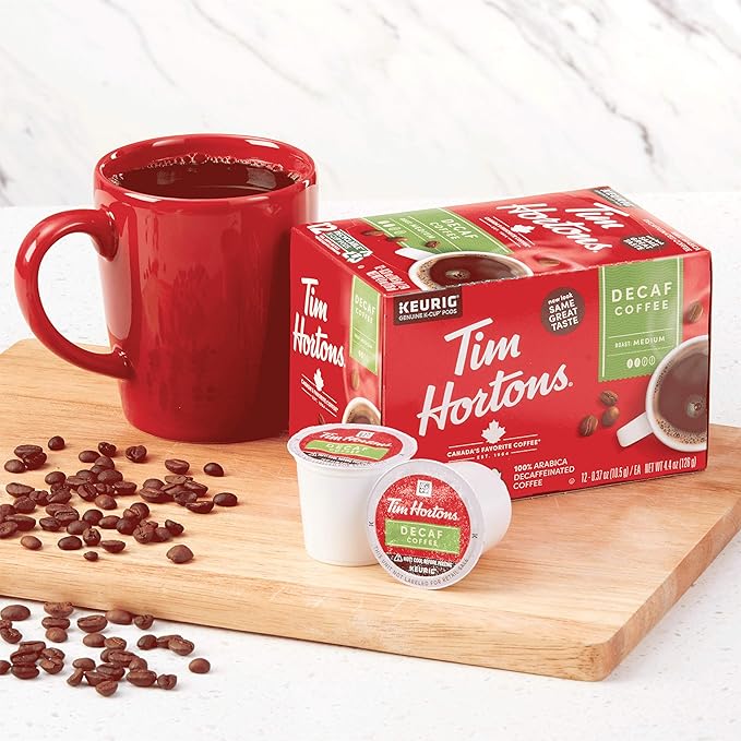 Tim Hortons Decaf, Medium Roast Coffee, Single-Serve K-Cup Pods Compatible with Keurig Brewers, 12 Count (Pack of 6), Red