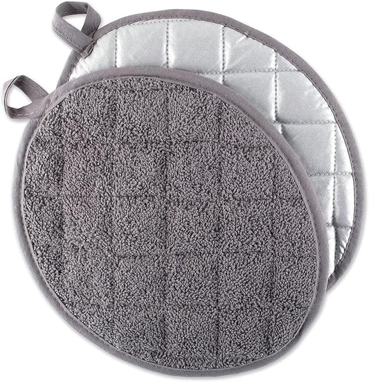 DII Basic Terry Collection Quilted 100% Cotton, Oval Potholder, Gray, 2 Piece