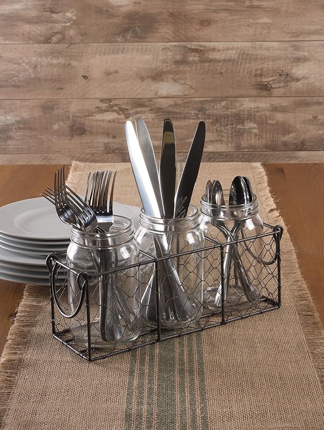 DII Chicken Wire Collection Farmhouse Vintage, Caddy with Vases, Vintage Gray