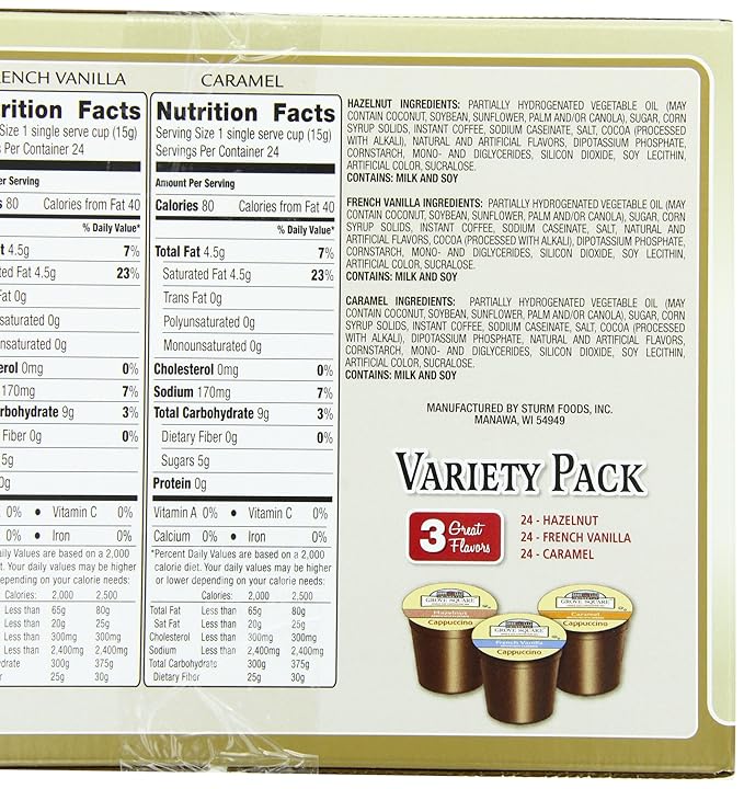 Grove Square Cappuccino Pods, Variety, Single Serve (Pack of 72)