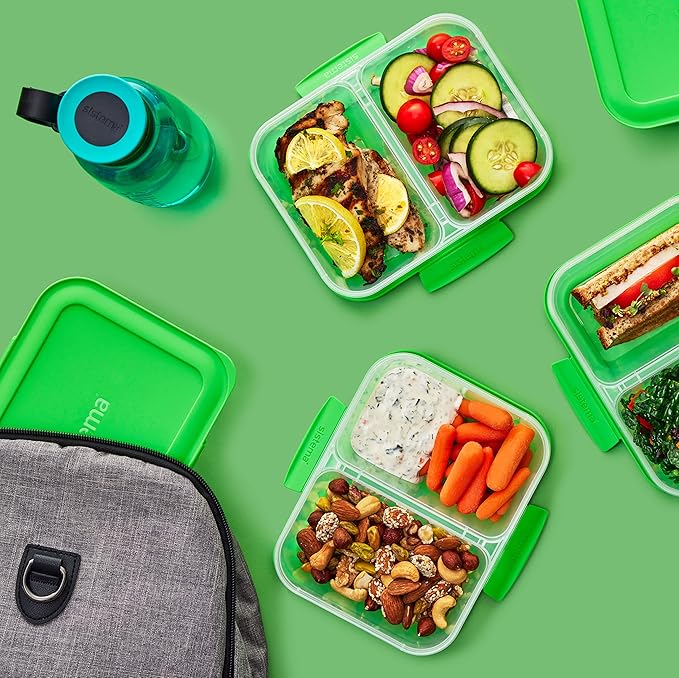 Sistema Nest It Meal Prep Food Storage Containers with Lids, 10-Pack of 3.7-Cup Containers with 2 Divided Compartments, Airtight & Leak-Resistant, Dishwasher, Microwave, & Freezer-Safe, BPA-Free