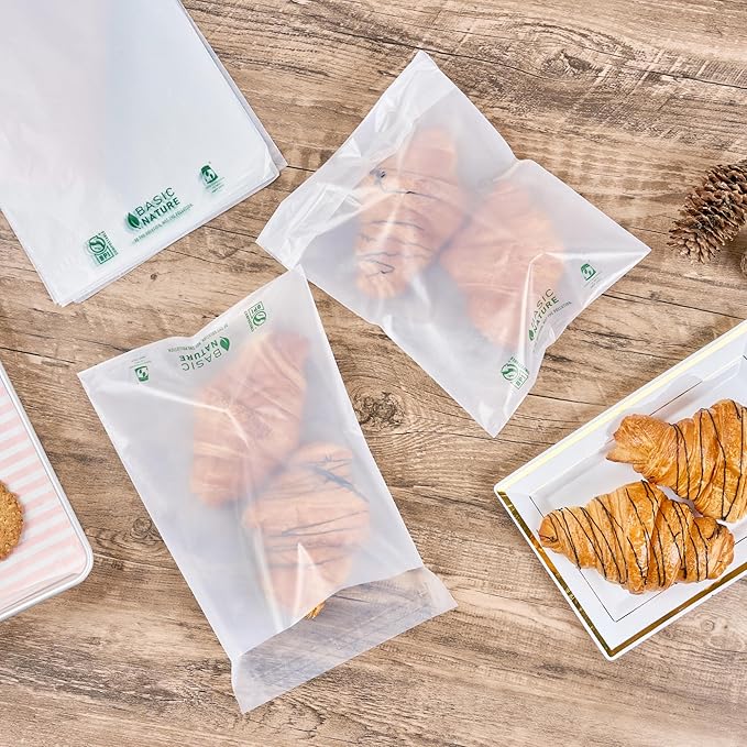 Restaurantware Cookie Bags 100 Count 10 x 8 Inch Resealable Translucent BPI-Certified Compostable Treat Bags with Lip and Tape Design for Bakeries and Pastry Shops for Candies, Cookies, and Treats