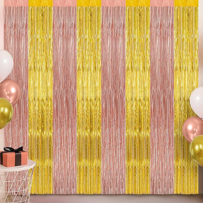 KatchOn, Rosegold & Gold Foil Fringe Curtain - XtraLarge, Pack of 2 | Rose Gold Fringe Backdrop for Bridal Shower, Bachelorette, Birthday Decorations | Tinsel Backdrop for Graduation Decorations 2026