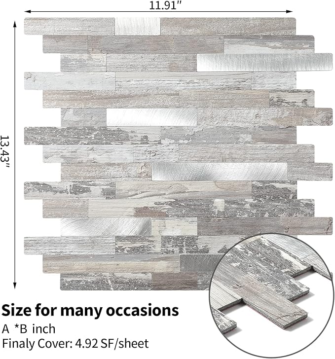 1 - Sheet Peel and Stick Backsplash Wall Tile, PVC Kitchen Backsplash, Stick on Tiles for Backsplash Kitchen (12'' X 12'', Rustic)