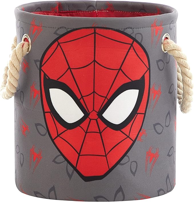 Marvel Spiderman 3-Piece Toy Storage Basket Set – Nesting Fabric Bins with Rope Handles, Multi-Size Organizer for Kids' Toys, Clothes & Accessories, Bedroom or Playroom Decor