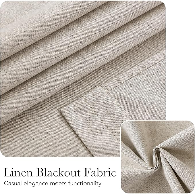 NICETOWN 100% Blackout Linen Door Curtains for Window, Privacy French Door Curtain 69 Inches Long for Kitchen Living Room, Thermal Insulated Window Covering, 1 Panel, 26W x 69" L, Sand