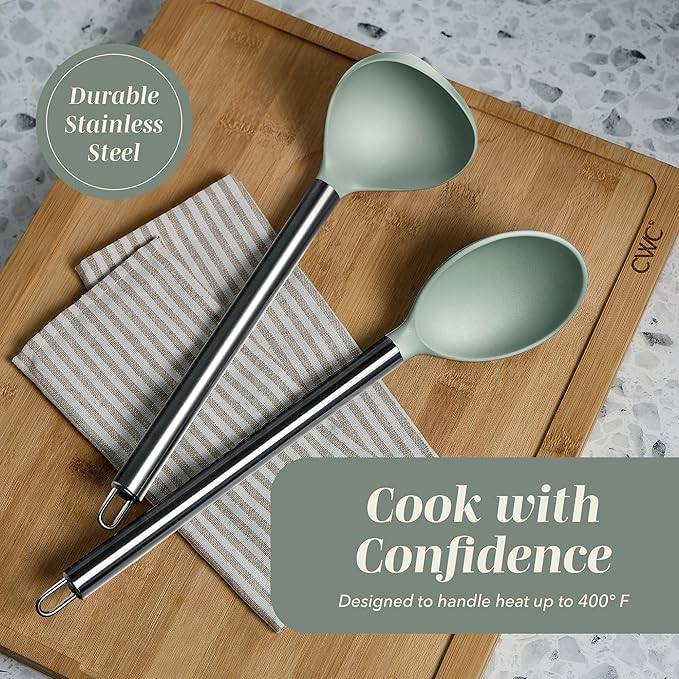 COOK WITH COLOR Silicone Cooking Utensils, Kitchen Utensil Set, Easy to Clean Silicone Kitchen Utensils, Cooking Utensils for Nonstick Cookware, Kitchen Gadgets Set, 10 Pieces, Mint