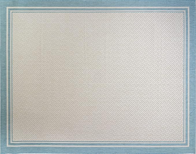 Gertmenian Indoor/Outdoor Flatweave Area Rug - 5x7 Standard, Stain & UV Resistant, Ideal For Deck, Patio, Poolside, Mudroom - Border, Aqua Blue, 21563