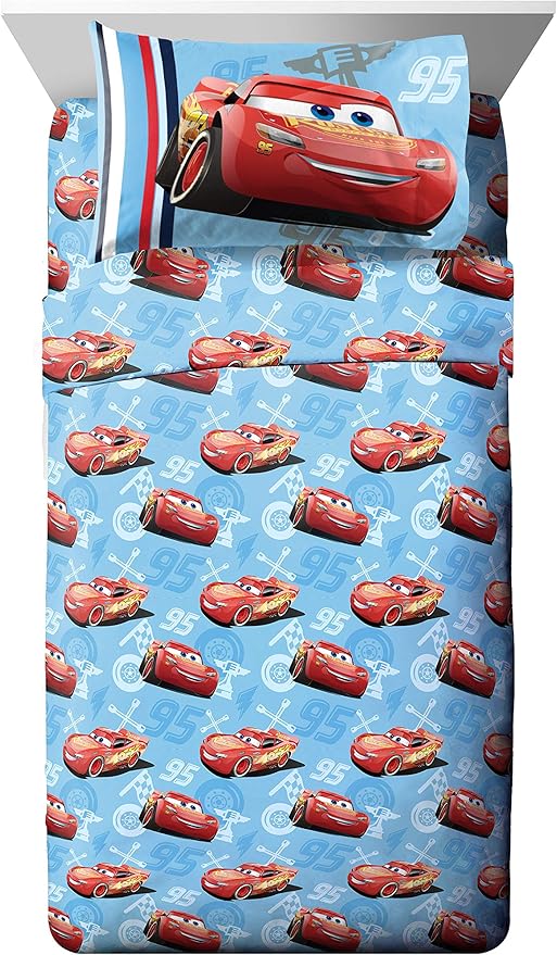 Disney/Pixar Cars 95 Full Size 4 Piece Sheet Set with Lightning McQueen (Offical Disney/Pixar Product)