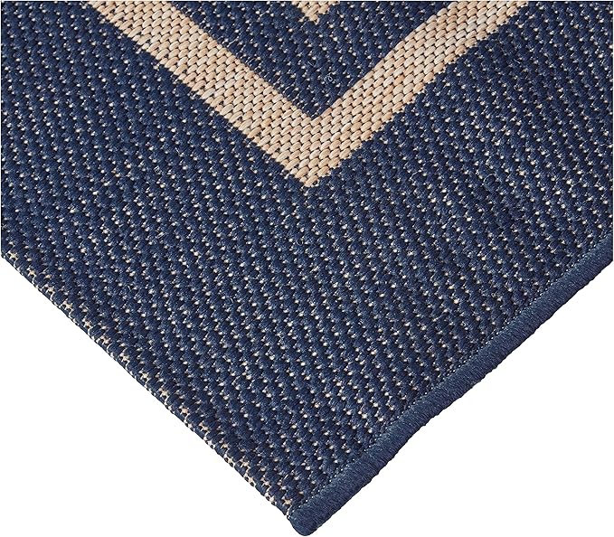 Gertmenian Indoor Outdoor Classic Flatweave Area Rug, Stain & UV Resistant Carpet, Deck, Patio, Poolside & Mudroom, 9x13 Ft Extra Large, Simple Border, Navy Blue, 21979