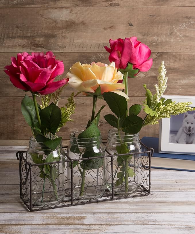 DII Chicken Wire Collection Farmhouse Vintage, Caddy with Vases, Rustic Bronze