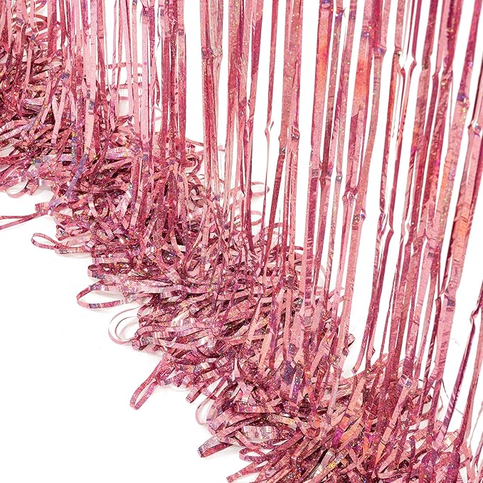 Rose Gold Tinsel Party Backdrop - GREATRIL Foil Fringe Curtain Party Photo Booth Backdrop for Birthday Women Bride Theme Decorations - 1m x 2.5m - Pack of 2