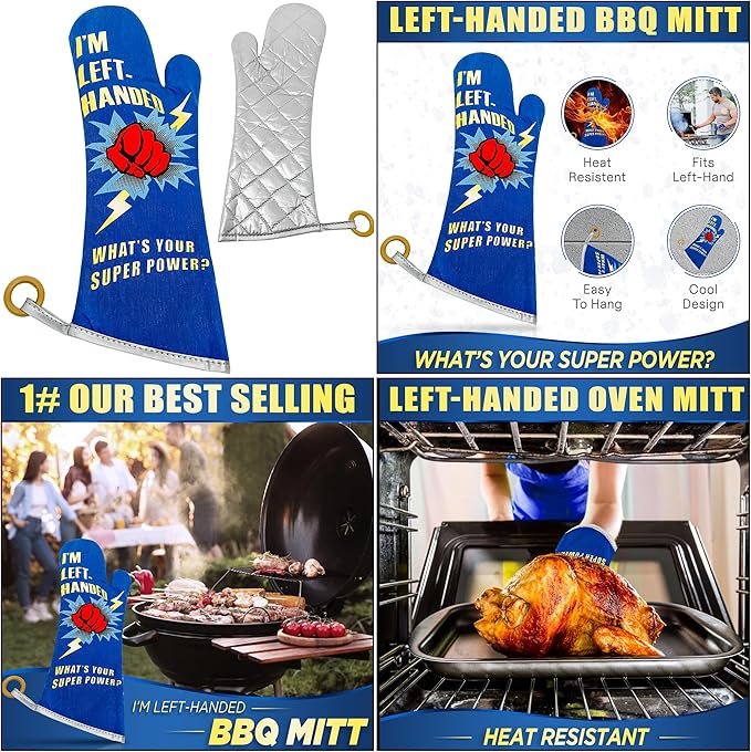 Lefty’s Left Handed Oven Mitt Glove - Heat Resistant Fabric - Soft Cotton Lining - 18” Long - Great for BBQ, Cooking, Kitchen, Grill - Gifts for Left-Handed People, Lefty, Adults, Women and Men