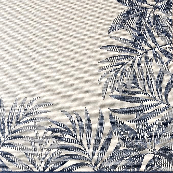 Gertmenian Indoor/Outdoor Flatweave Area Rug - 8x10 Large, Stain & UV Resistant, Ideal For Deck, Patio, Poolside, Mudroom - Palm Tree Border, Navy Blue, 22939