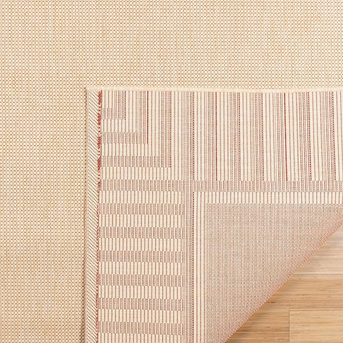 Gertmenian Indoor/Outdoor Flatweave Area Rug - 9x13 Extra Large, Stain & UV Resistant, Ideal for Deck, Patio, Poolside, Mudroom - Klano Striped Sand, Red, 25426