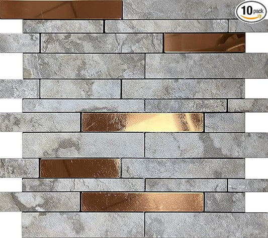 Weimeisc 10 Sheets Peel and Stick Backsplash Tile for Kitchen, Self-Adhesive Mosaic Tile, Stick on Bathroom Vanities，Fireplace Décor, Laundry Table(11.25" X 12.7") (Ink Light Coffee)