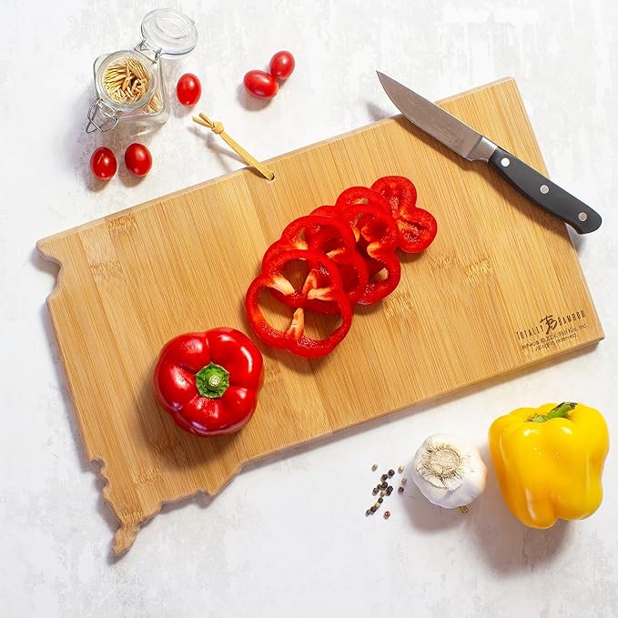 Totally Bamboo South Dakota State Shaped Cutting Board and Charcuterie Serving Platter with Artwork by Fish Kiss, Includes Hang Tie for Wall Display