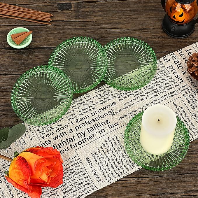 JUXYES 5 Pack Clear Green Crystal Coasters Round Cup Mat, Glass Coasters for Drinks Coffee Tea Wine, Decorative Wine Bottle Coaster, Crystal Drink Coasters for Restaurant bar Kitchen Dining Table