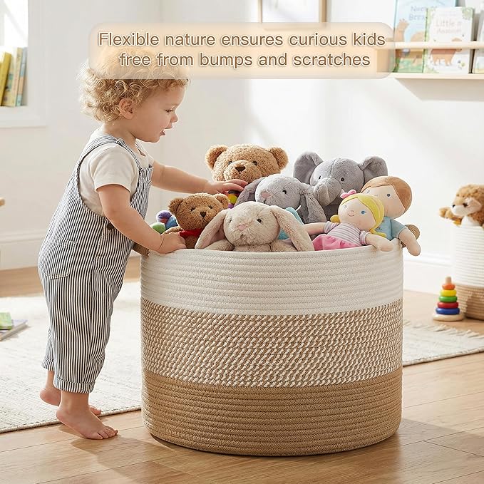 Artfeel 70L Large Cotton Rope Basket, Decorative Woven Blanket Storage for Living Room, Boho Toy Storage & Toy Box for Kids, Versatile Laundry Basket & Nursery Hamper for Blankets(Brown)