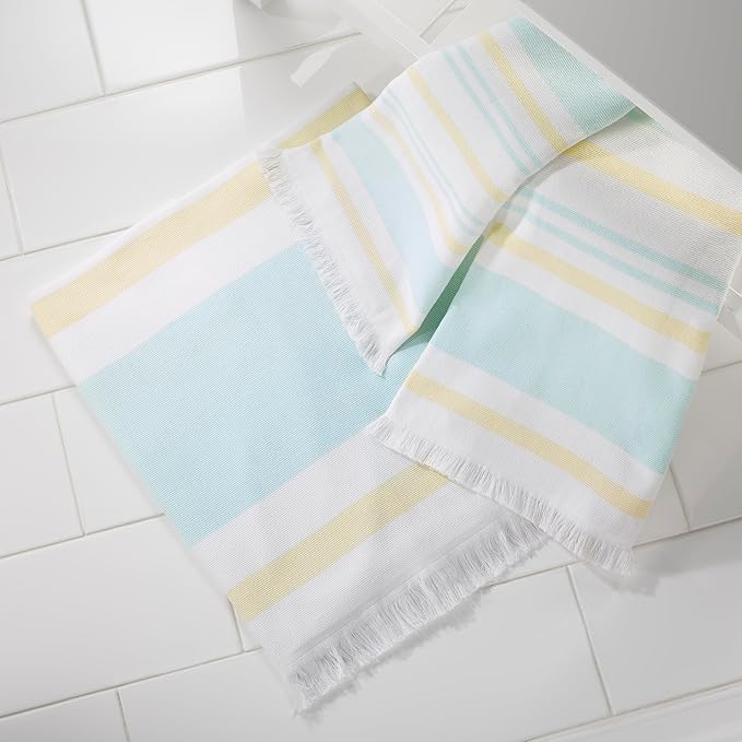 Izod - Hand Towels, Soft & Absorbent Cotton, Striped Bathroom Decor, Dorm Room Essentials, Set of 2 (Clubhouse Collection, Aqua)