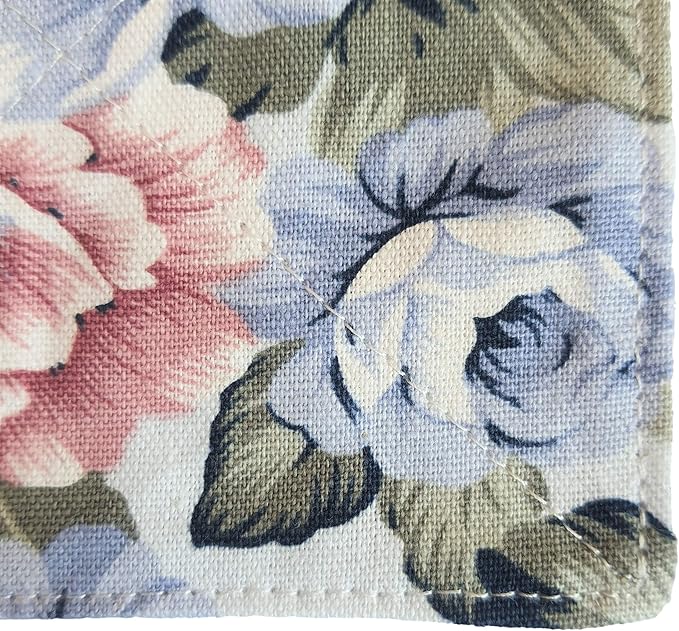 CUSHYSTORE 2 Layers Coasters Saucers Canvas Floral Botanical Fabric 4", 6 Pack - Blue Rose Garden