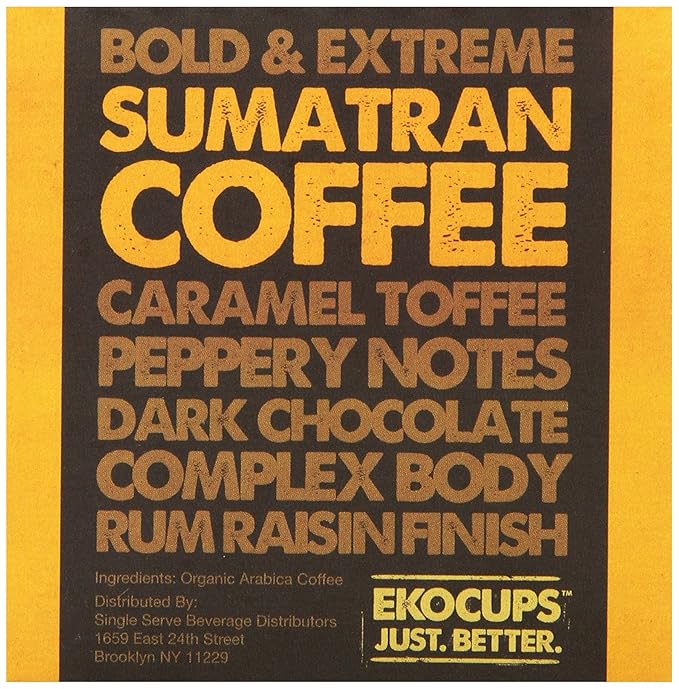 EKOCUPS Organic Sumatra Coffee Pods, Extra 30% More Coffee Per Cup, Fair Trade Dark Roast, Sumatran Reserve Blend for Keurig K Cup Machines, Recyclable Pods, 40 Count (Pack of 4)