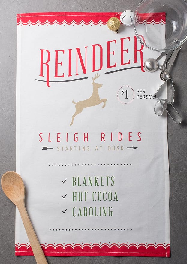 DII Christmas Fun Collection Printed Dishtowel Set, 18x28, North Pole, 3 Piece
