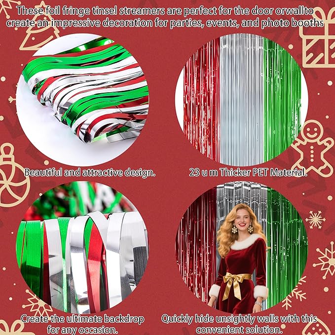 OHOME Christmas Party Decorations - Christmas Decorations | Red Green Silver Backdrop Banner for Wall Door | Xmas Birthday Party Favors Supplies Indoor Outdoor - Navidad Photo Booth Props for Home