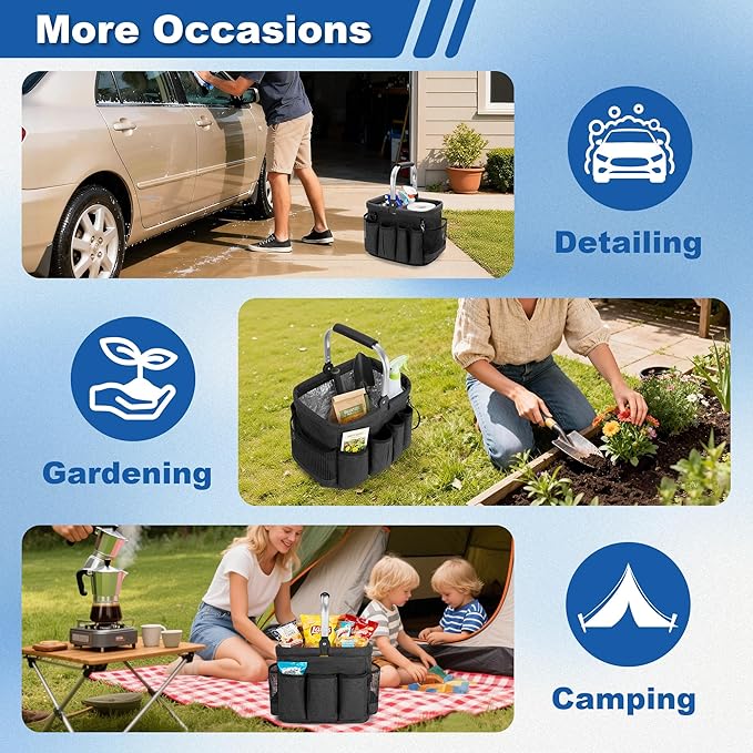 PGmoon Cleaning Caddy Organizer with Handle, Cleaning Tote Bag with Multiple Pockets for Cleaning Supplies, Products Storage, Housekeepers, Kitchen Cleaning Supplies, Black