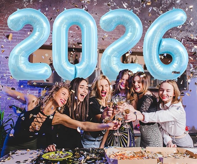 2026 Pastel Blue Balloons, 40" Large Pastel Blue 2026 Balloons Helium Mylar Foil Balloons for 2026 New Year Christmas Graduation Party Decoration