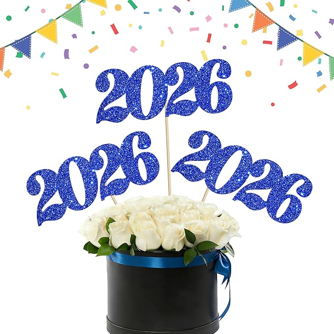 2026 Centerpiece Sticks 12pcs Blue Glitter Number 2026 Centerpieces for Table Graduation Decorations for Hello 2026 New Year Theme Party Supplies