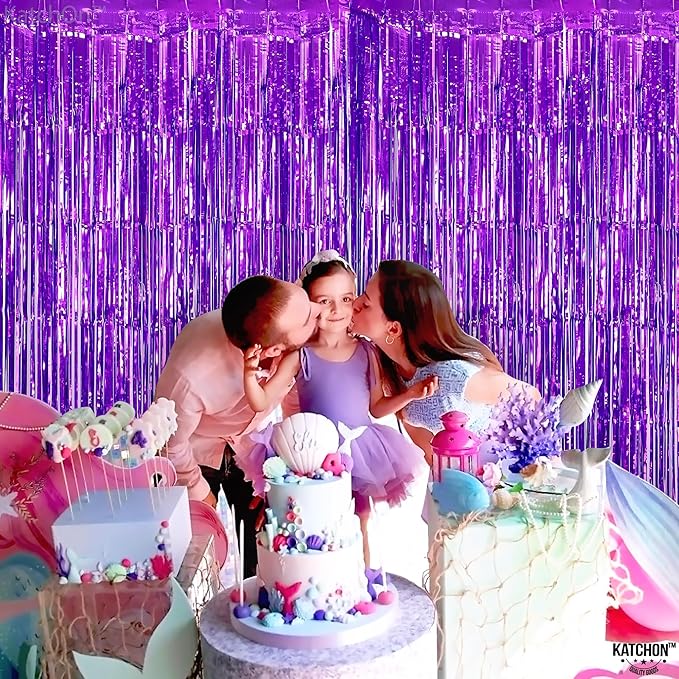 KatchOn, Metallic Purple Foil Fringe Curtain - Pack of 2 | Streamer Backdrops for Purple Birthday Decorations | Graduation Backdrops for Graduation Decorations 2026