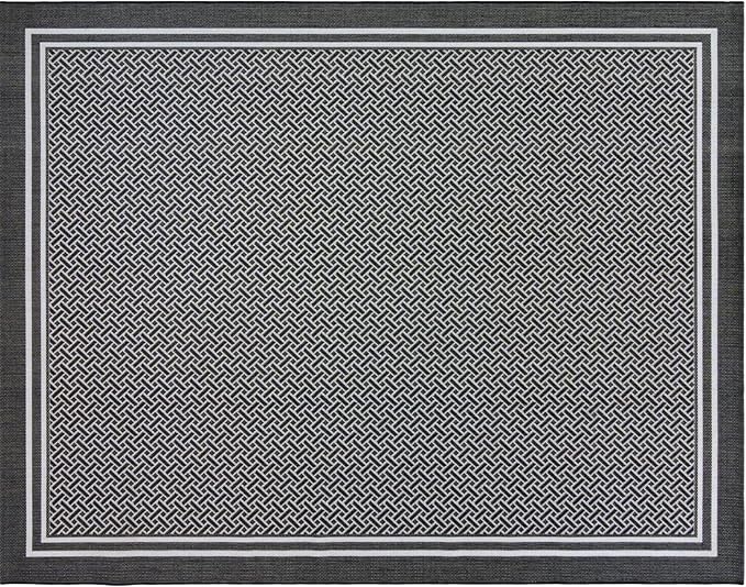 Gertmenian Indoor/Outdoor Flatweave Area Rug - 5x7 Standard, Stain & UV Resistant, Ideal for Deck, Patio, Poolside, Mudroom - Border, Black and White, 22256