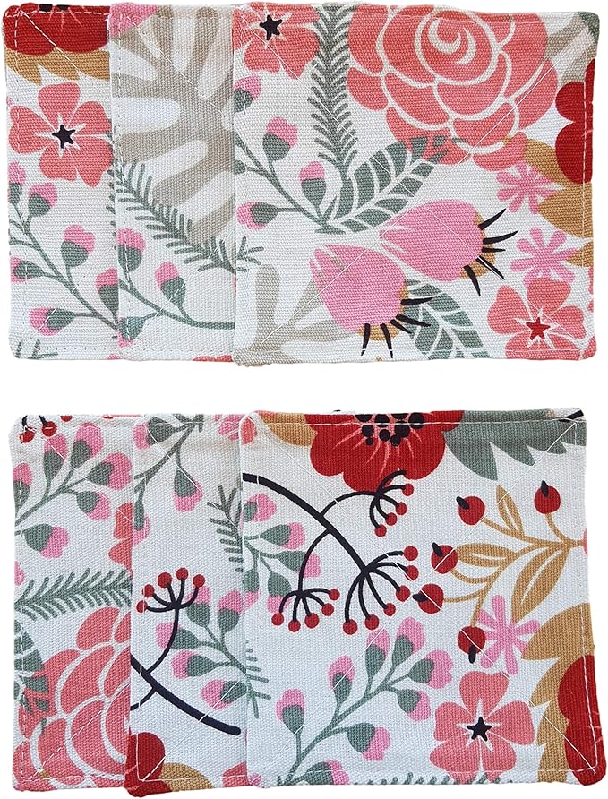 2 Layers Coasters Saucers Canvas Floral Botanical Fabric 4", 6 Pack - Sweet Exotic Flower