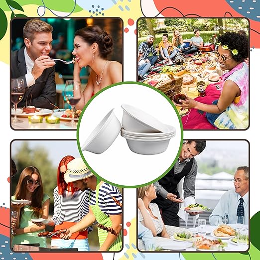 12oz Paper Sugarcane Disposable Bowls for Salads, Dessert and Cereals- Eco Friendly/Natural- Pack of 50ct