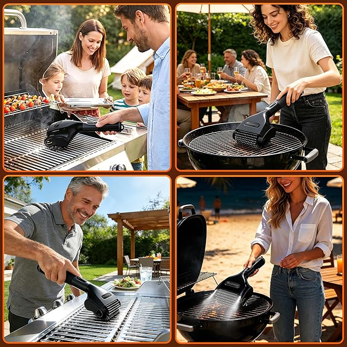 Electric Grill Brush - 4000mAh Cordless BBQ Grill Cleaner 2 Speed - 800RPM Bristle Free BBQ Grill Cleaner Tool Rechargeable with Scraper/LED Light/LED Display for Outdoor/Camping (Black)
