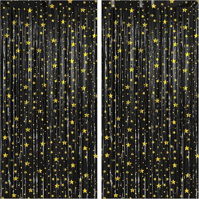 KatchOn, XtraLarge Black Streamers, Pack of 2 | Star Fringe Backdrop for Black Birthday Decorations | Tinsel Backdrop for New Years Decorations 2026 | NYE 2026, New Years Eve Party Supplies 2026