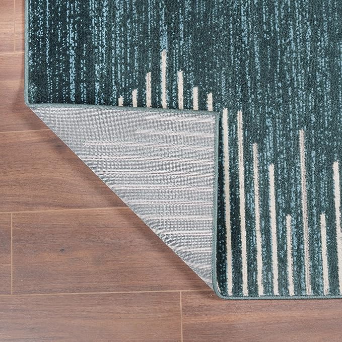 Rugshop Bohemian Stripe Stain Resistant High Traffic Living Room Kitchen Bedroom Dining Home Office Area Rug 7'10" x 10' Teal
