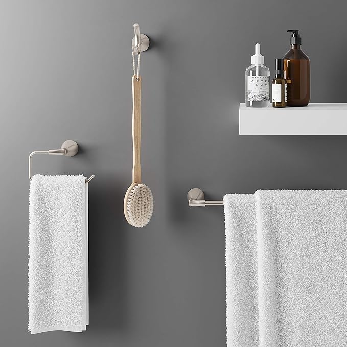 Pfister Willa Towel Hook, Bathroom Towel Hook, Wall-Mounted, Screw-in, Brushed Nickel Finish, BRHWLL0K (Pack of 3)