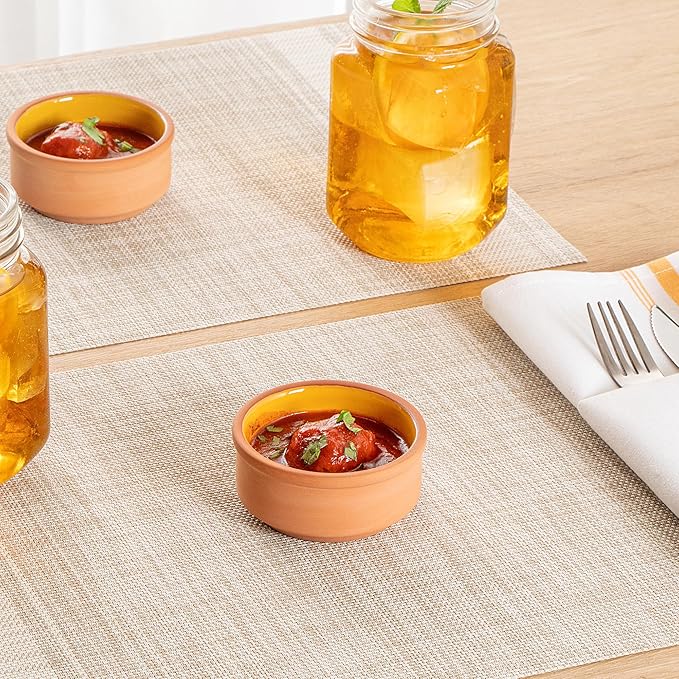 Restaurantware-Terra Tek 2.7 Ounce Terracotta Cazuelas, 2 Yellow Glazed Clay Pots For Cooking - Oven-Ready, Microwavable, Terracotta Serving Pots, Dishwashable, For Cooking And Serving