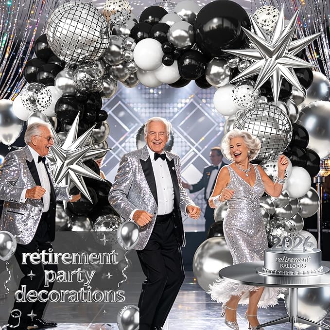 Black and Silver Balloons Arch Kit for Prom Decorations 2026 Graduation Decorations Birthday Party Disco Party Anniversary Decorations