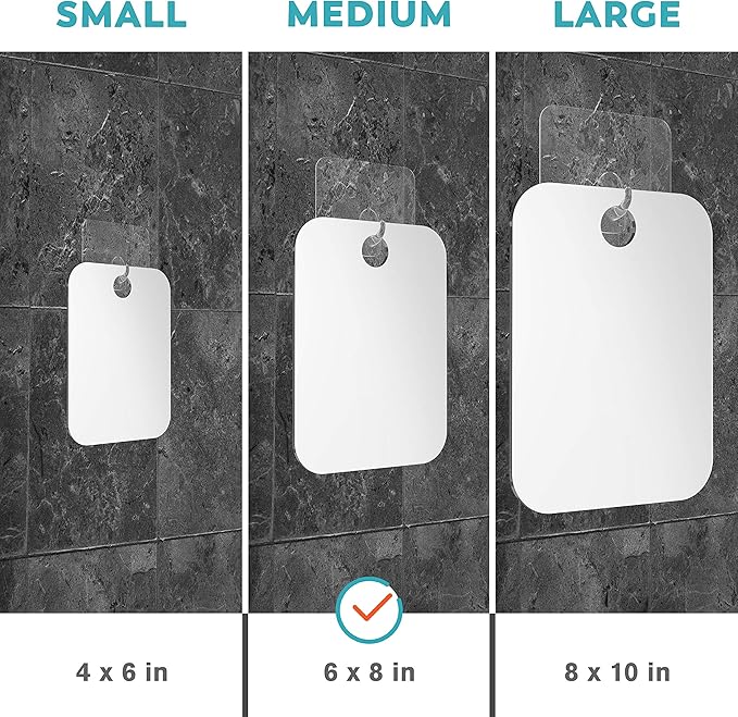 HONEYBULL Fogless Shower Mirror for Shaving – Anti-Fog Acrylic Mirror with Razor Holder, No-Drill Wall Mount, Flat Design for Steam Showers, Medium 6x8in
