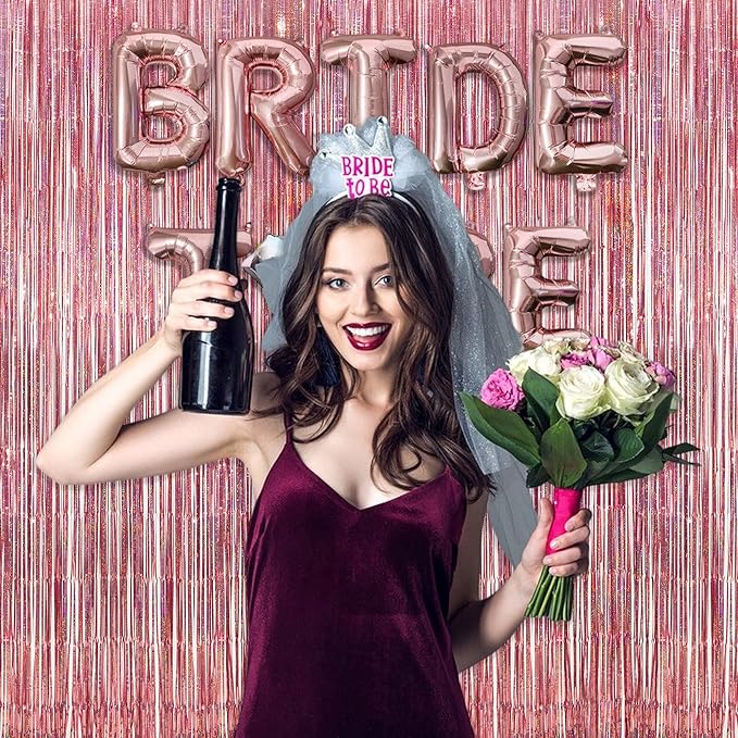 Rose Gold Tinsel Party Backdrop - GREATRIL Foil Fringe Curtain Party Photo Booth Backdrop for Birthday Women Bride Theme Decorations - 1m x 2.5m - Pack of 2