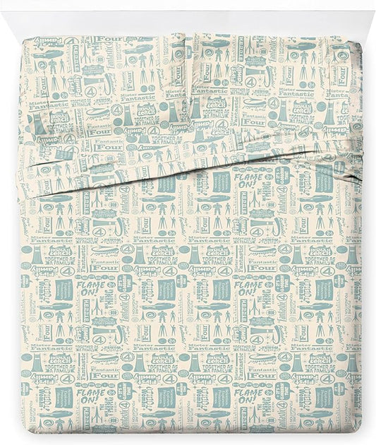 Jay Franco Sheet Set with Fitted, Flat Sheets & Pillow Cover - Ultra-Soft Bedding with Pillowcase for Room Decor, Beige - Fantastic Four, 4 Piece Full