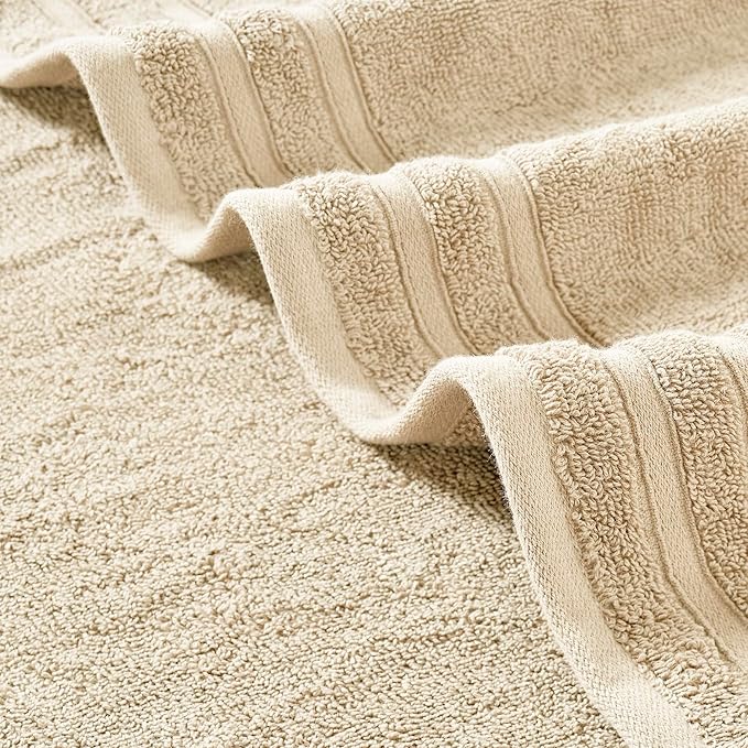 Modern Threads 6 Piece Cotton Bath Towel Set – Ultra Soft 550 GSM Towels – Bathroom Set with Hand Towels and Washcloths – Diamond Border (Ivory Cream)