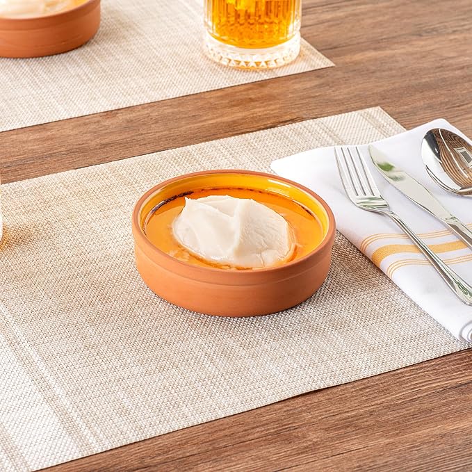 Restaurantware-Terra Tek 8.8 Ounce Terracotta Cazuelas, 2 Yellow Glazed Clay Pots For Cooking - Oven-Ready, Microwavable, Terracotta Serving Pots, Dishwashable, For Cooking And Serving